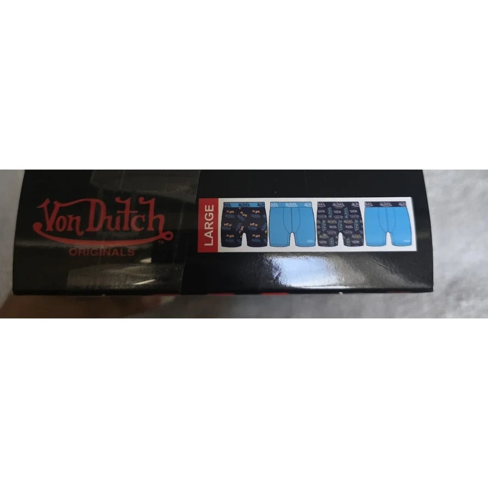 Von Dutch Underwear Men Multicolor Cotton Stretch Boxer Brief 4 Pack Retro Large